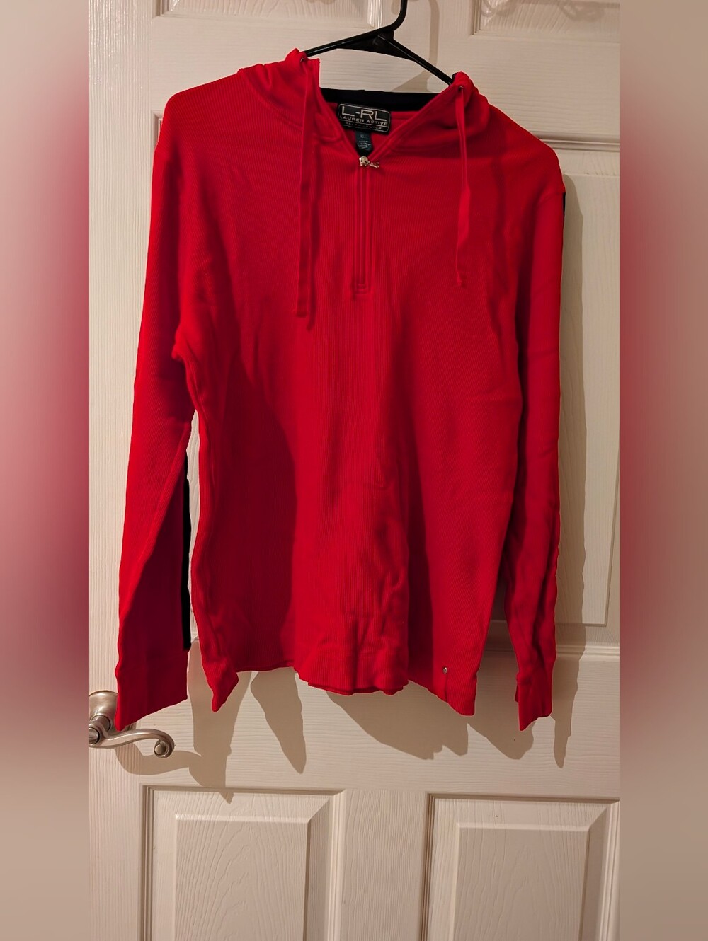 Red Womens Half-Zip Hooded Sweater